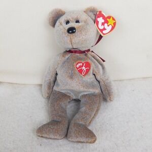Ty Beanie Baby SIGNATURE BEAR‎ 1999 tan red heart nwt